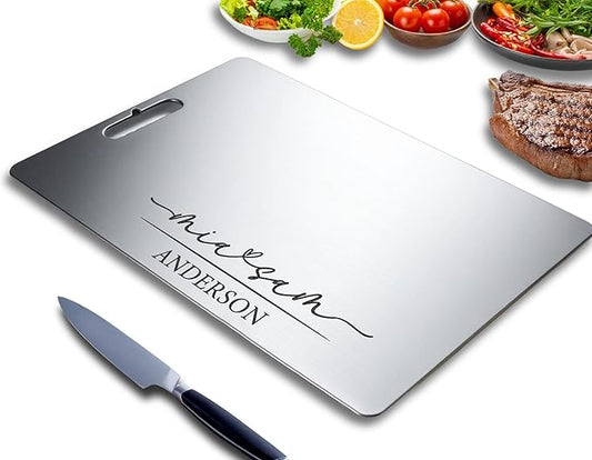 Personalized Titanium Cutting Board, Custom Engraved Name, Cutting Board for Kitchen, Premium Stainless Steel & Titanium Chopping Board for Wedding, Anniversary, Housewarming, or Christmas Gift