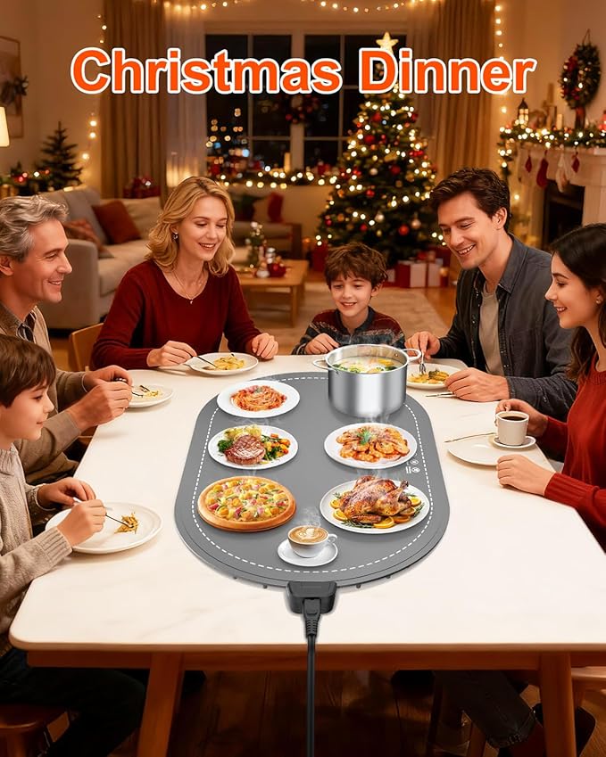 Warming Mat for Food with Adjustable Temperature Timer,10S Fast Heating Electric Food Warming Mat for Parties Buffet Daily,Food Heating Mat with Insulating Pad Raised Feet Protects Table
