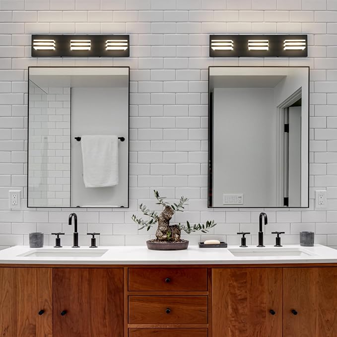Black Vanity Lights for Bathroom Light Fixtures (3-Light, 20-Inch) Adjust 3 Colors Modern Bath Lighing Fixture Over Mirror LED Vanity Lighting