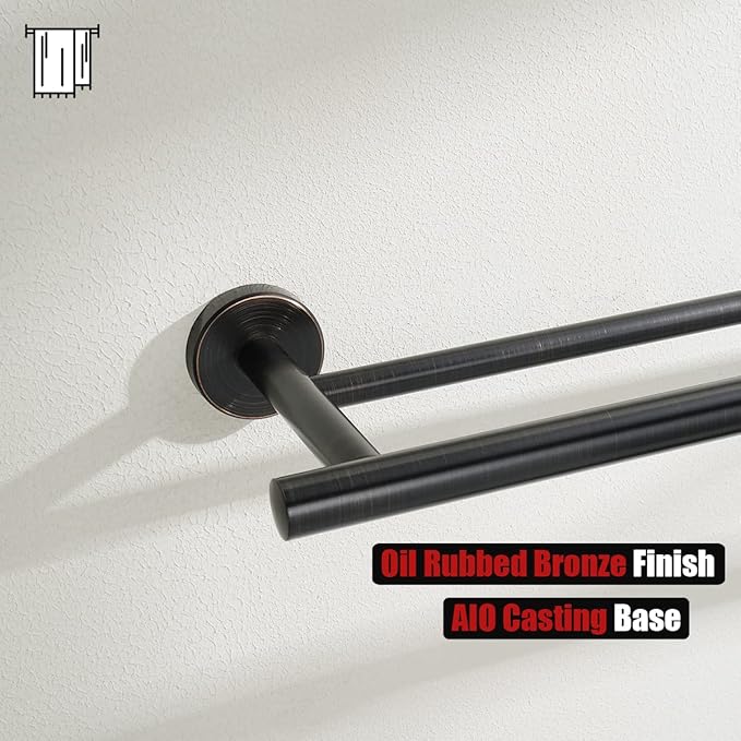 JQK Double Towel Bar, Oil Rubbed Bronze 27 Inch 304 Stainless Steel Thicken 0.8mm Bath Towel Rack for Bathroom, Towel Holder Wall Mount ORB, Useable Length 24 Inch, TB100L24-ORB