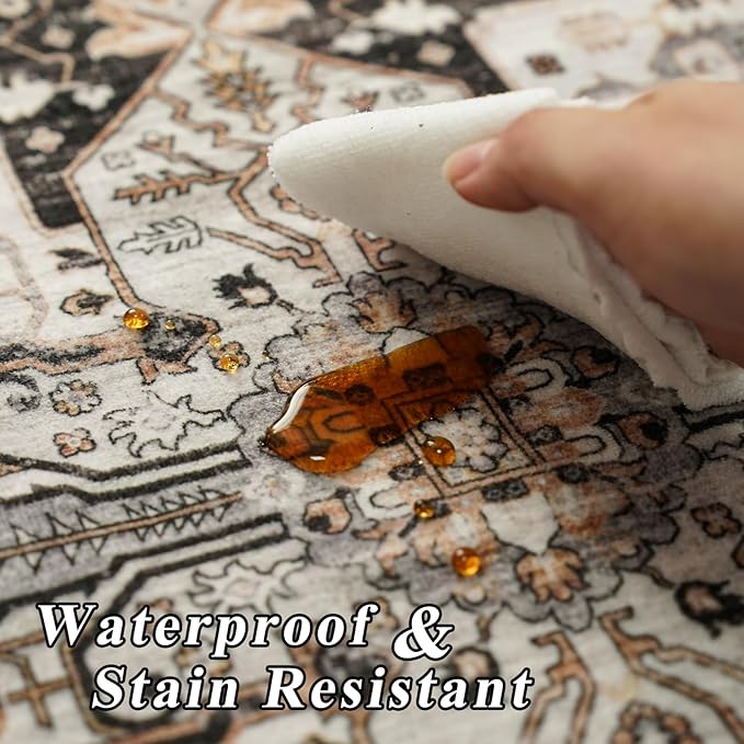 RUUGME Washable 5x7 Area Rugs - Large Rugs for Living Room Stain Resistant Carpet Vintage Rugs for Bedroom with Non Slip Backing Home Decor Floor Decoration Mat (5x7 Black)