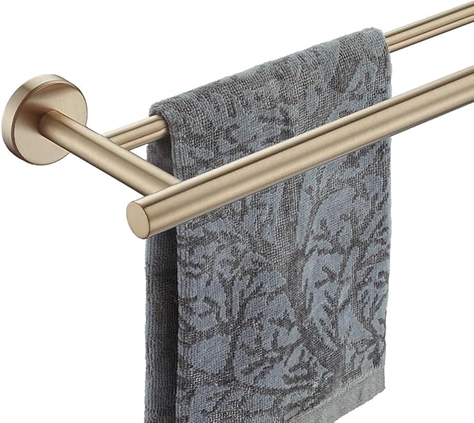 JQK Double Towel Bar Champagne Bronze, 15 Inch 304 Stainless Steel Thicken 0.8mm Towel Rack Holder for Bathroom Washcloths and Hand Towels Wall Mount, Useable Length 12 Inch, TB100L12-CB