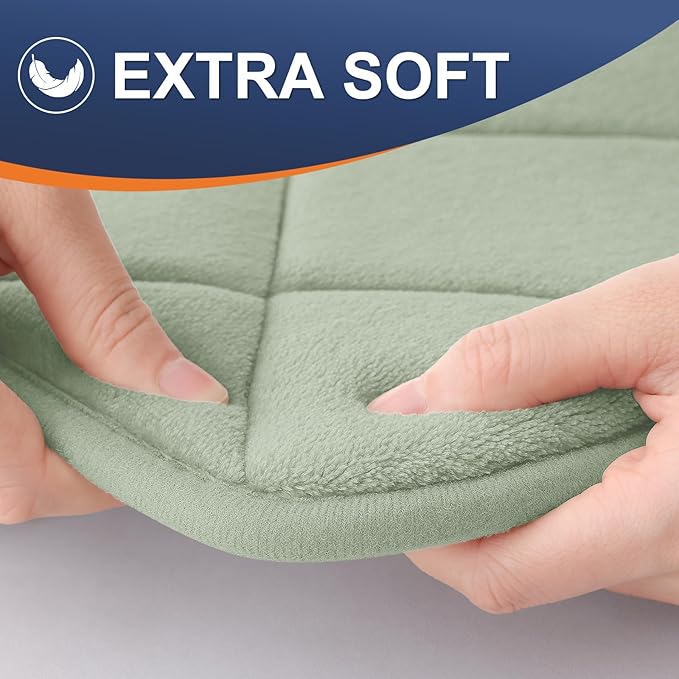 OLANLY Memory Foam Bath Mat 70x24, Ultra Soft and Absorbent Bathroom Rugs, Machine Washable, Comfortable Bath Carpet for Bathroom Floor, Tub and Shower, Sage Green