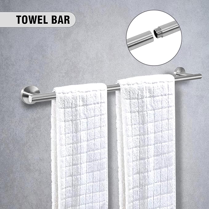 5-Piece Towel Racks for Bathroom, Stainless Steel Bathroom Accessories Set, Bathroom Towel Holder Wall Mounted, Sturdy Bath Towel Bar Set Bathroom Hardware Set (Brushed, 2 Pillar Paper Holder)