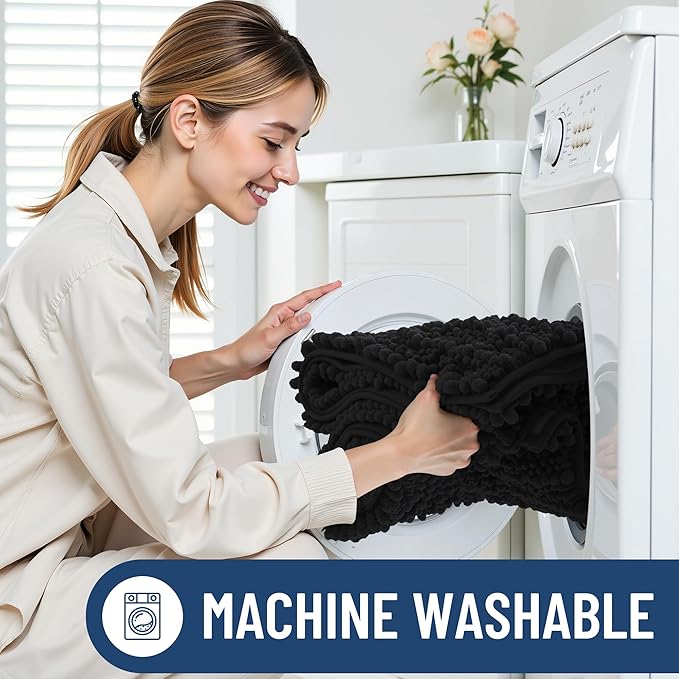 Smiry Bathroom Rugs Mat 34x21, Extra Soft Absorbent Chenille Bath Rugs, Non Slip Rubber Backing Machine Washable Quick Dry Bath Mats for Bathroom Floor, Tub, Shower, Home Decor Accessories, Black