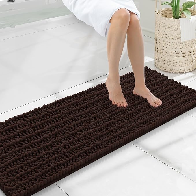 Smiry Bathroom Rugs Mat 47x17, Extra Soft Absorbent Chenille Bath Rugs, Non Slip Rubber Backing Machine Washable Quick Dry Bath Mats for Bathroom Floor, Tub, Shower, Home Decor Accessories, Brown