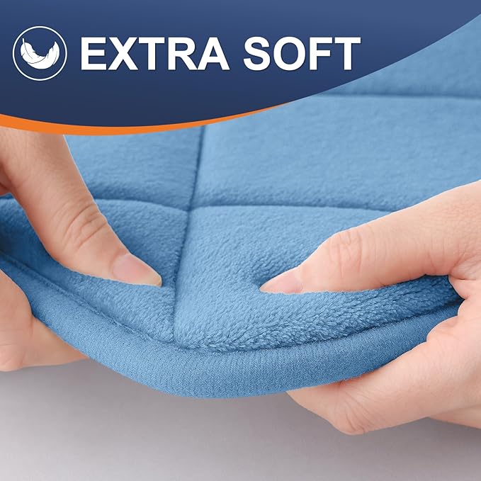 OLANLY Memory Foam Bath Mat 47x20, Ultra Soft and Absorbent Bathroom Rugs, Machine Washable, Comfortable Bath Carpet for Bathroom Floor, Tub and Shower, Blue
