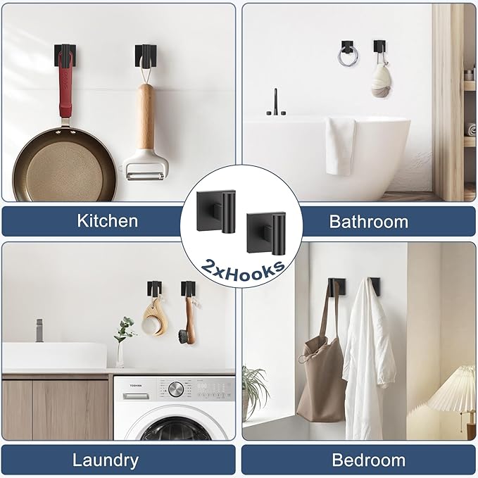 TURS Matte Black 5 Piece Bathroom Hardware Accessories Set, SUS304 Stainless Steel Bath Towel Bar Set, 24 Inch Round Bathroom Accessories Kit Wall Mounted