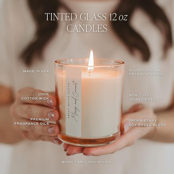 Sweet Water Decor Palo Santo Patchouli Scented Soy Candles – Vanilla, Sandalwood, Musk, and Earthy Palo Santo – Cozy Aroma – 50 Hour Burn – 12oz Tinted Glass Jar for Home Decor and Bedroom Decor