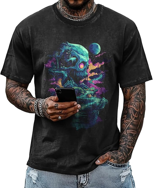 Mens Dragon Grpahic T-Shirts Short Sleeve 100% Cotton Crewneck Big and Tall Outdoor Summer Quick Dry Undershirts