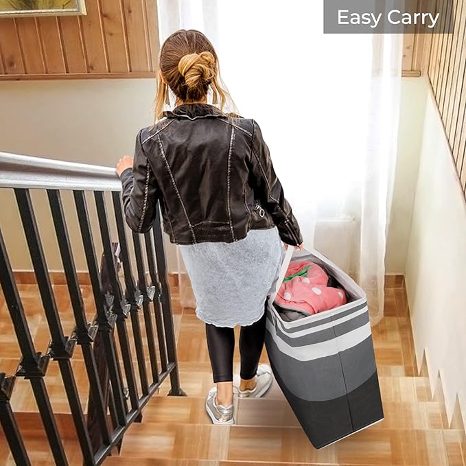 HomeHacks 2-Pack Large Laundry Basket, Waterproof, Freestanding Laundry Hamper, Collapsible Tall Clothes Hamper with Extended Handles for Clothes Toys in the Dorm and Family Gradient Grey, 88L