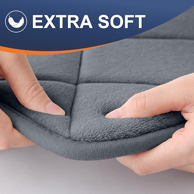 OLANLY Memory Foam Bath Mat 59x20, Ultra Soft and Absorbent Bathroom Rugs, Machine Washable, Comfortable Bath Carpet for Bathroom Floor, Tub and Shower, Dark Grey
