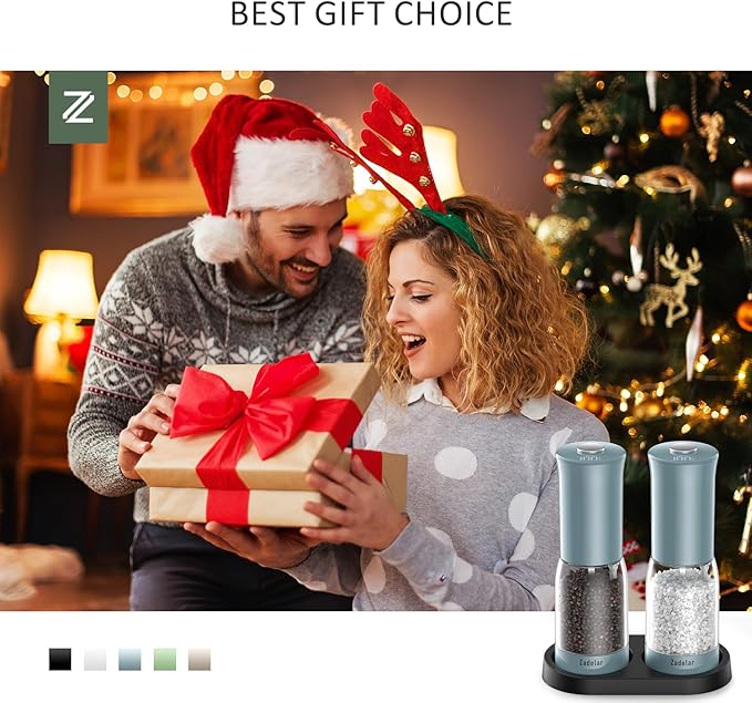 Salt and Pepper Grinder Set with LED Power Display,Larger Capacity Salt and Pepper Shakers Set Electric Rechargeable with Flexible Coarsenes,LED Light,One Hand Operation for Kitchen(Blue)