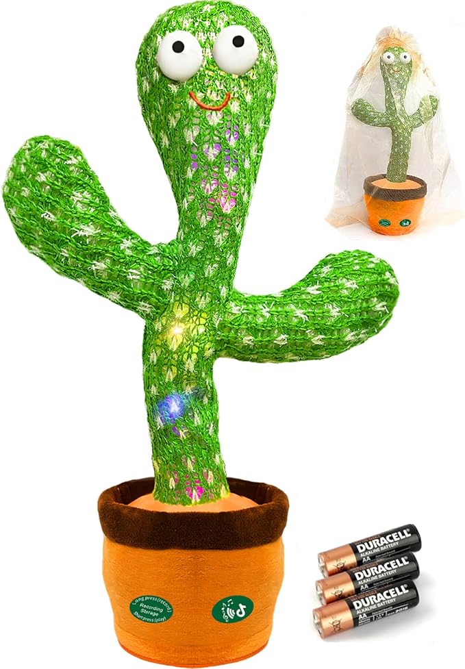 Christmas Dancing Talking Cactus Toy Mimics Back, Cactus Baby Toy Singing Mimicking Repeating Recording, Silly Sunny The Cactus Gift Yarn Bag Wrapped with 3xAA Battery (Volume Adjustment)