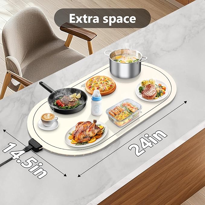 Warming Mat for Food with Adjustable Temperature Timer,10S Fast Heating Silicone Food Warmers for Parties Buffet and Home Daily,Food Warming Mat with Insulating Pad Raised Feet Protects Table