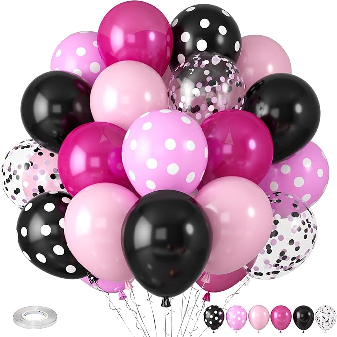 Pink & Black Balloon Decoration Kit – Confetti Party Balloon Set