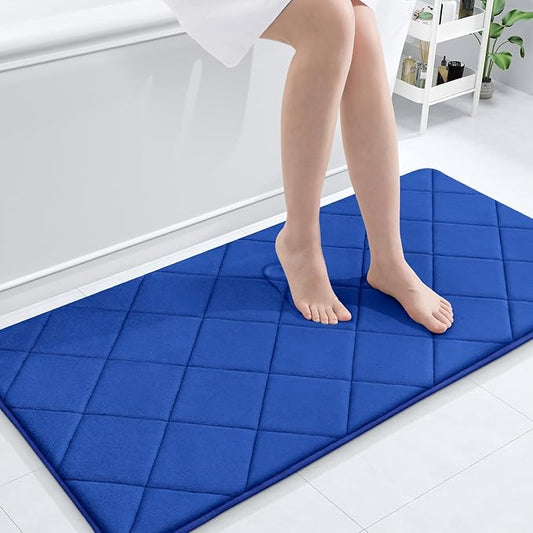 OLANLY Memory Foam Bath Mat 44x24, Ultra Soft and Absorbent Bathroom Rugs, Machine Washable, Comfortable Bath Carpet for Bathroom Floor, Tub and Shower, Royal Blue