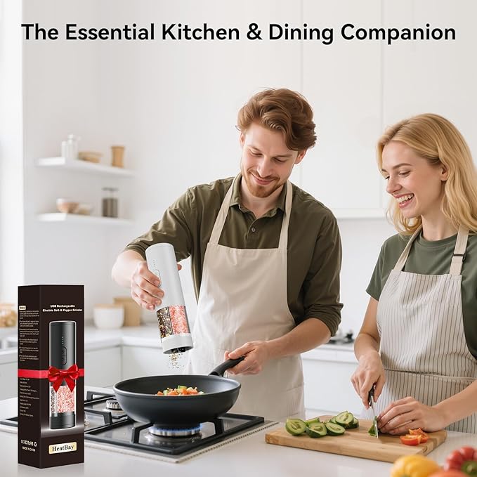 Electric Salt & Pepper Grinder Set – USB Rechargeable Automatic Spice Mill (2-in-1)