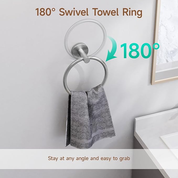 USHOWER Brushed Nickel Bathroom Hardware Set, Modern 18-Inch Towel Bar Set Wall Mounted, Durable SUS304 Stainless Steel Bathroom Accessories Set, 4-Piece