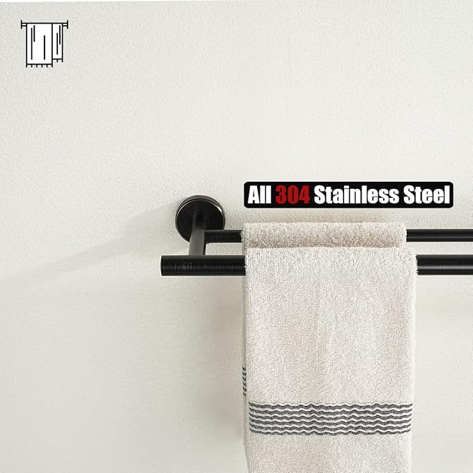 JQK Double Towel Bar Oil Rubbed Bronze, 19 Inch 304 Stainless Steel Thicken 0.8mm Towel Rack Bathroom, Towel Holder ORB Wall Mount, Useable Length 16 Inch, TB100L16-ORB