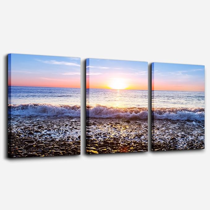Wall Art For Living Room Blue Ocean Sea Canvas Wall Decor for Home artwork Painting 12" x 16" 3 Pieces Canvas Print For bedroom Decor Modern Salon kitchen office Hang a picture Beach Sun ocean