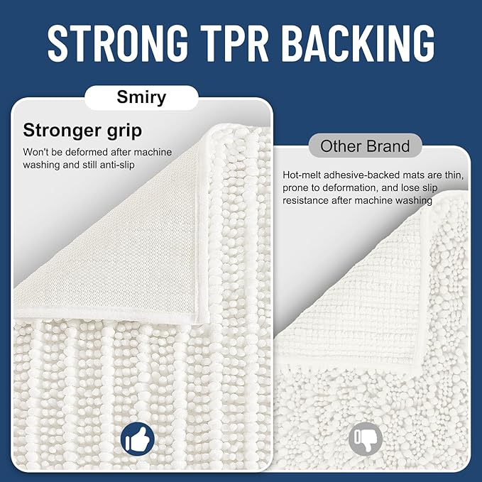Smiry Bathroom Rugs Mat 44x24, Extra Soft Absorbent Chenille Bath Rugs, Non Slip Rubber Backing Machine Washable Quick Dry Bath Mats for Bathroom Floor, Tub, Shower, Home Decor Accessories, Ivory