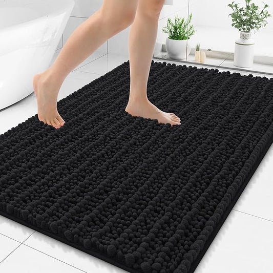 Smiry Bathroom Rugs Mat 59x35, Extra Soft Absorbent Chenille Bath Rugs, Non Slip Rubber Backing Machine Washable Quick Dry Bath Mats for Bathroom Floor, Tub, Shower, Home Decor Accessories, Black