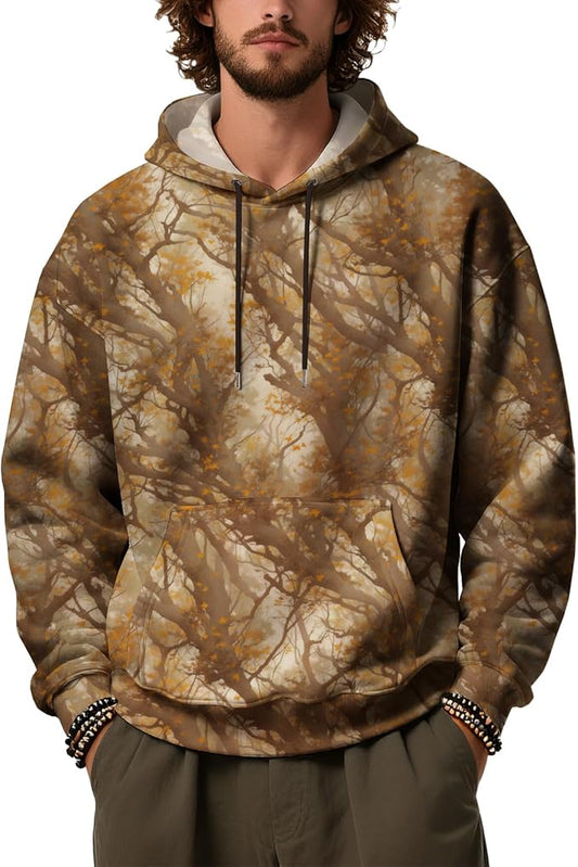 Mens Camo Hoodies Maple Leaf Graphic Camouflage Pullover Sweatshirts Hooded Fleece Casual Hunting Fall Outfits