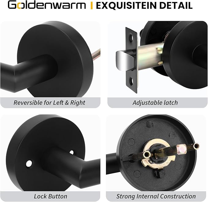 Goldenwarm Black Door Handles Interior, Matte Black Closet Door Handle Indoor, Black Passage Door Lever for Hall and Closet, Zinc Alloy, 1 Pack