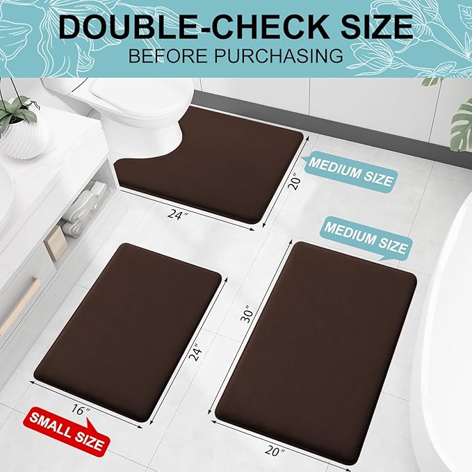 Smiry Memory Foam Bath Mat 36x24, Extra Soft and Absorbent Bathroom Mats, Non Slip Washable Carpet for Floor, Shower and Tub, Brown