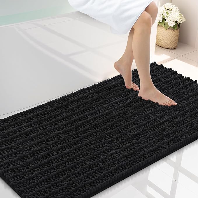 Smiry Bathroom Rugs Mat 40x24, Extra Soft Absorbent Chenille Bath Rugs, Non Slip Rubber Backing Machine Washable Quick Dry Bath Mats for Bathroom Floor, Tub, Shower, Home Decor Accessories, Black
