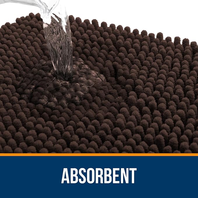 OLANLY Bathroom Rugs 47x20, Extra Soft Absorbent Chenille Bath Rugs, Rubber Backing Quick Dry, Machine Washable Bath Mats for Bathroom Floor, Tub and Shower, Home Decor Accessories, Brown