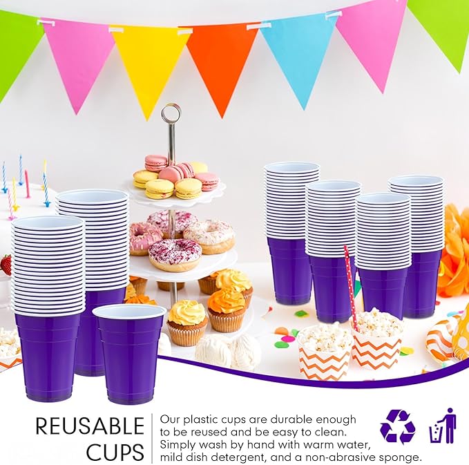 Mimorou Puple 200 Pack 16 oz Disposable Plastic Cups Bulk, Party Plastic Cups for Parties Stackable Beverage Drinking Tumbler Heavy Duty for Events Picnics and BBQ Wedding Birthday Baby Shower