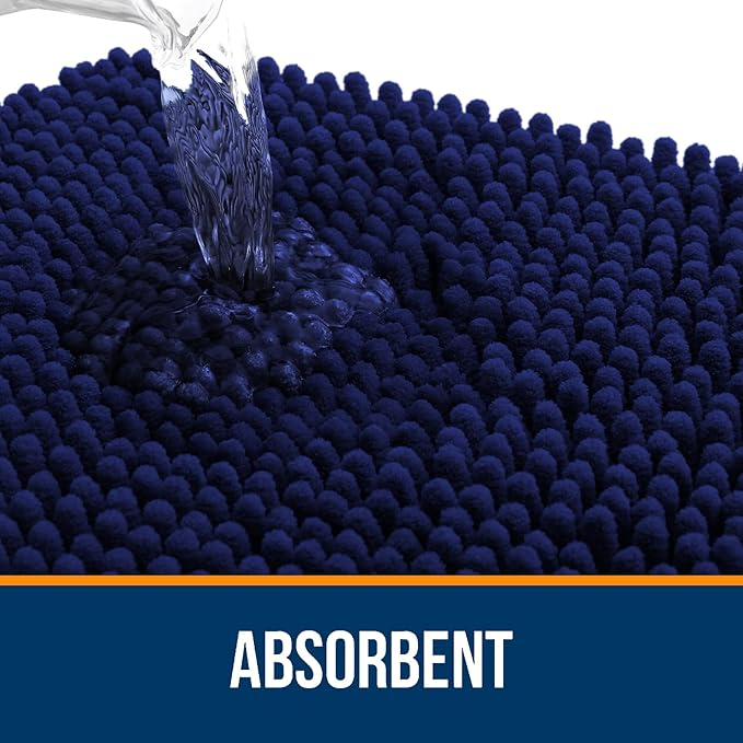 OLANLY Bathroom Rugs Sets 3 Piece, Soft Absorbent Chenille Bath Mats and U-Shaped Contour Toilet Rug, Quick Dry, Home Decor Accessories, Bath Mat Set for Bathroom (36"x24"+24"x16"+24"x20", Navy)