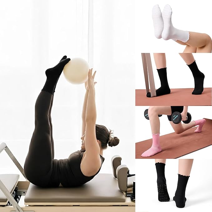 CoolMate Pilates Socks with Grips for Women, Yoga Socks, Crew Non Slip Women for Barre, Pilates Gifts