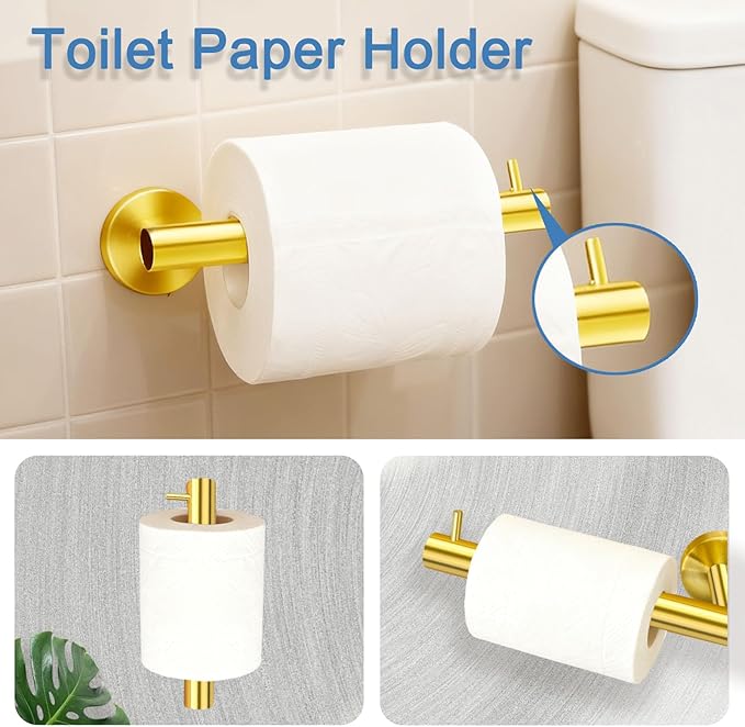 5-Piece Golden Bathroom Hardware Set - 5-in-1 Towel Rack Set, 23.6-inch SUS304 Stainless Steel Towel Bar and Toilet Paper Holder | Modern Bathroom Accessories (5, Golden)