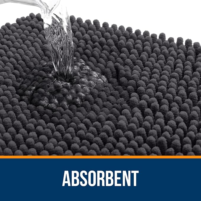 OLANLY Bathroom Rugs 34x21, Extra Soft Absorbent Chenille Bath Rugs, Rubber Backing Quick Dry, Machine Washable Bath Mats for Bathroom Floor, Tub and Shower, Home Decor Accessories, Dark Grey