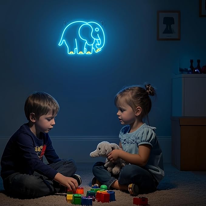 YuanDian Elephant Neon Sign, Animal Neon Lights for Bedroom Living Room Wall Decor, Birthday Party Gifts for Kids Adults People Who Like Elephants