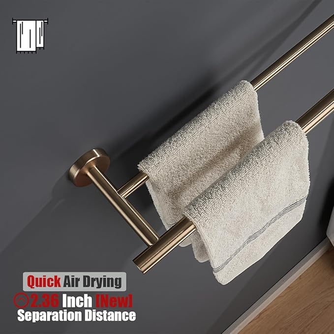 JQK Double Towel Bar Champagne Bronze, 15 Inch 304 Stainless Steel Thicken 0.8mm Towel Rack Holder for Bathroom Washcloths and Hand Towels Wall Mount, Useable Length 12 Inch, TB100L12-CB