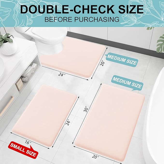 Smiry Memory Foam Bath Mat 59x20, Extra Soft and Absorbent Bathroom Mats, Non Slip Washable Carpet for Floor, Shower and Tub, Pink