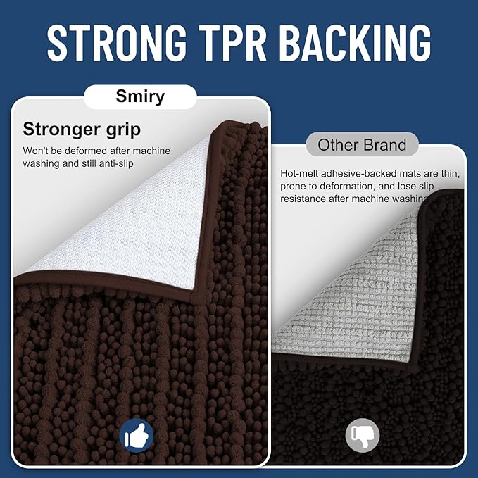 Smiry Bathroom Rugs Mat 30x20, Extra Soft Absorbent Chenille Bath Rugs, Non Slip Rubber Backing Machine Washable Quick Dry Bath Mats for Bathroom Floor, Tub, Shower, Home Decor Accessories, Brown