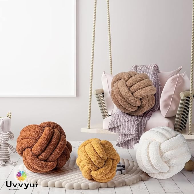 Uvvyui Knot Pillow Ball, Soft Home Decorative Pillows, Round Throw Pillow, Handmade Knotted Plush Pillow, Round Boucle Pillow Cushion (11 Inches Black)