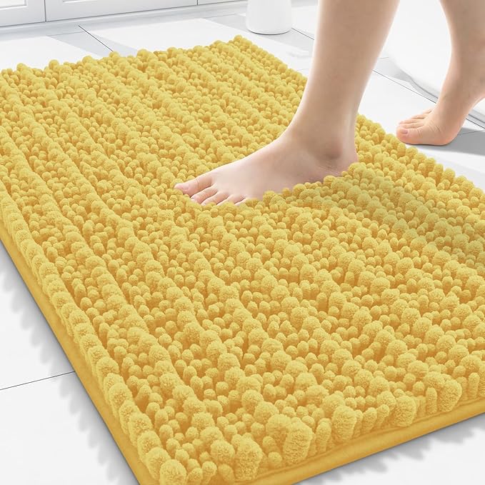 Smiry Bathroom Rugs Mat 30x20, Extra Soft Absorbent Chenille Bath Rugs, Non Slip Rubber Backing Machine Washable Quick Dry Bath Mats for Bathroom Floor, Tub, Shower, Home Decor Accessories, Yellow