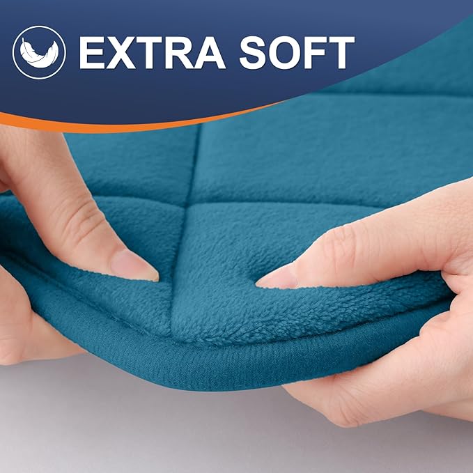 OLANLY Memory Foam Bath Mat 59x20, Ultra Soft and Absorbent Bathroom Rugs, Machine Washable, Comfortable Bath Carpet for Bathroom Floor, Tub and Shower, Peacock Blue