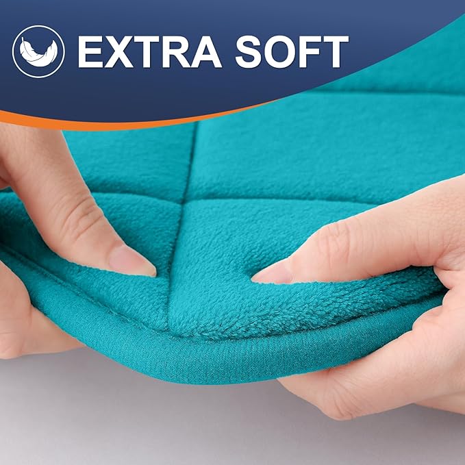 OLANLY Memory Foam Bath Mat 47x20, Ultra Soft and Absorbent Bathroom Rugs, Machine Washable, Comfortable Bath Carpet for Bathroom Floor, Tub and Shower, Teal