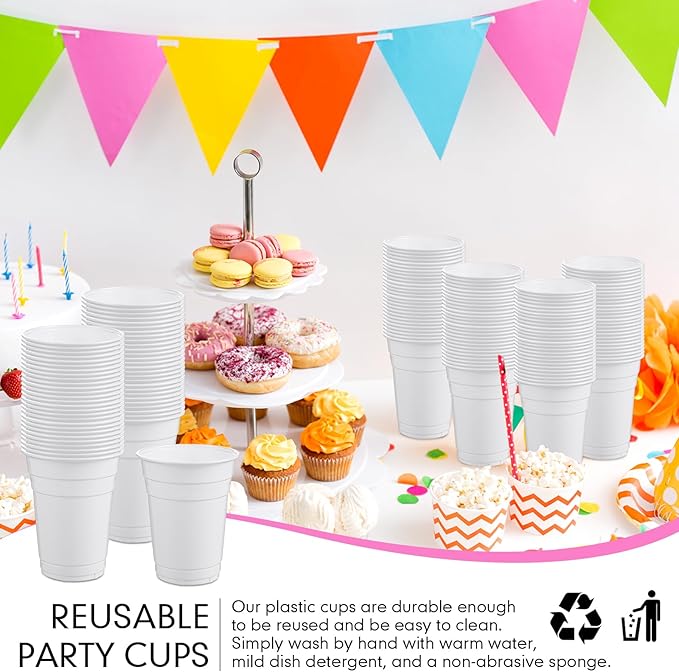 Mimorou White 200 Pack 16 oz Disposable Plastic Cups Bulk, Party Plastic Cups for Parties Stackable Beverage Drinking Tumbler Heavy Duty for Events Picnics and BBQ Wedding Birthday Baby Shower