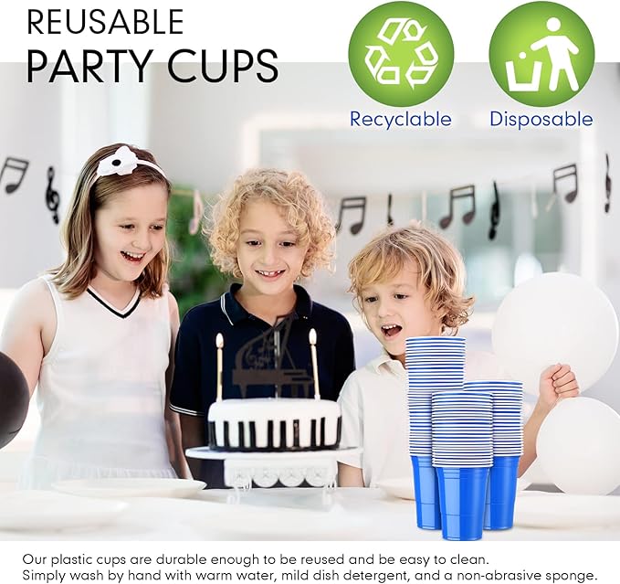 Mimorou Blue 200 Pack 16 oz Disposable Plastic Cups Bulk, Party Plastic Cups for Parties Stackable Beverage Drinking Tumbler Heavy Duty for Events Picnics and BBQ Wedding Birthday Baby Shower