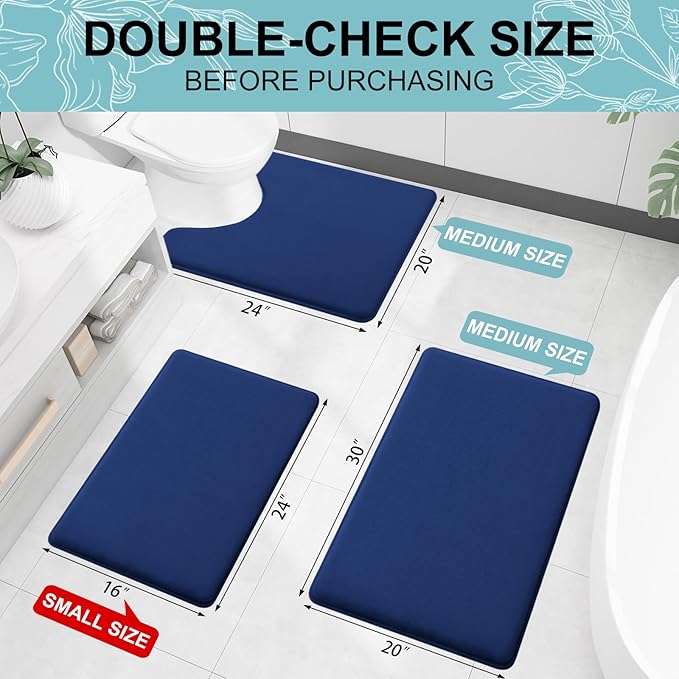 Smiry Memory Foam Bath Mat 40x32, Extra Soft and Absorbent Bathroom Mats, Non Slip Washable Carpet for Floor, Shower and Tub, Navy Blue