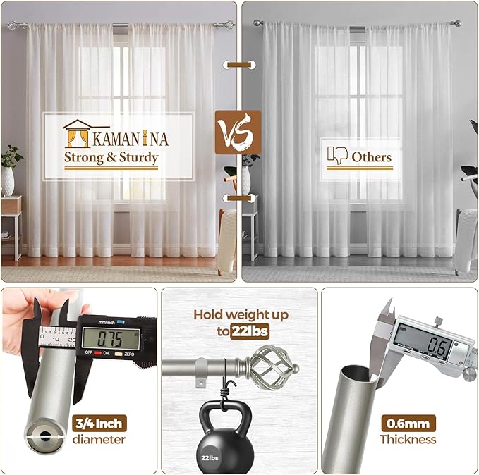 KAMANINA 2 Pack Curtain Rods 32 to 58 Inches (2.6-4.8ft), 3/4 Inch Curtain Rods for Windows Splicing Adjustable Single Drapery Rod with Twisted Cage Finial, for Indoor and Outdoor, Antique Silver