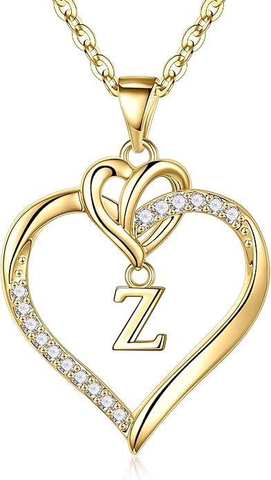 STORUP Christmas Gifts for Women Teen Girls - Heart Initial Necklaces for Women Girls, 14K-Gold-Plated Cubic Zirconia Initial A-Z Pendant Dainty Heart Necklaces for Teen Girl Jewelry Birthday Gifts